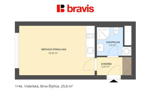 Pronájem slunného bytu 1+kk, Brno - Štýřice, ul. Vídeňská, skvělá lokalita