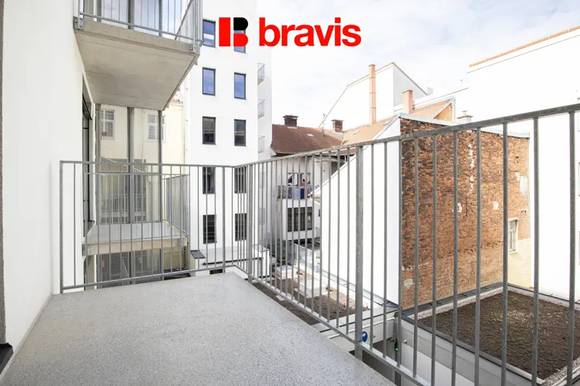 Pronájem bytu 1+kk, Brno - Trnitá, ul. Křenová, novostavba, balkon, výborná dostupnost do centra