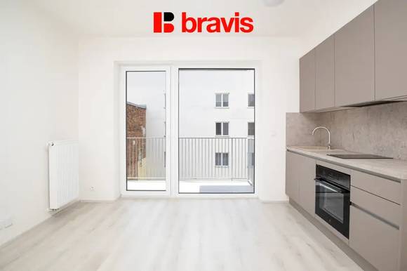 Pronájem bytu 1+kk, Brno - Trnitá, ul. Křenová, novostavba, balkon, výborná dostupnost do centra