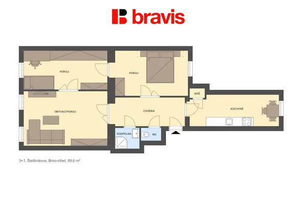 Prodej bytu 3+1, 89,6 m², Štefánikova, Brno – Ponava