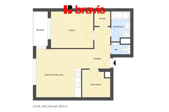 Pronájem bytu 2,5+kk, Brno - Horní Heršpice, ul. Jižní, novostavba, balkon, šatna, možnost parkování