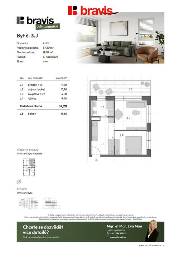 Prodej nadstandardního moderního bytu 2+kk, 49 m², Brno - Horní Heršpice, balkon, sklep