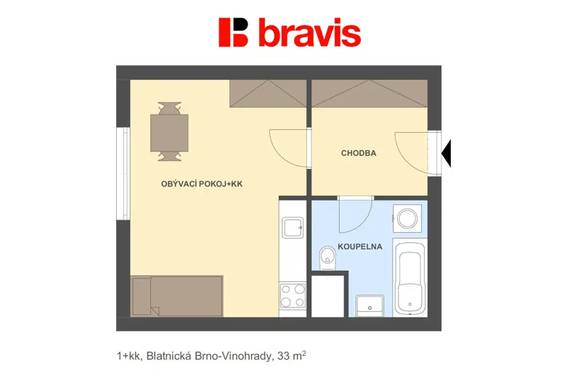 Podnájem zařízeného bytu 1+kk, Brno - Vinohrady, ul. Blatnická, po rekonstrukci, sklep