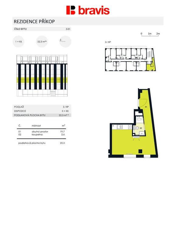 Pronájem studia 1+kk, Brno - Zábrdovice, ul. Příkop, novostavba, klimatizace, sklep