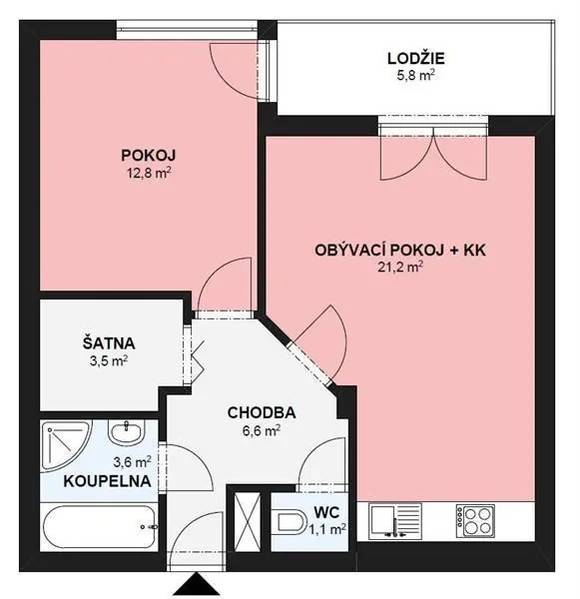Pronájem nadstandardního bytu 2+kk, Brno – Královo Pole, Nové Semilasso – wellness a internet v ceně, balkon, klimatizace, garáž