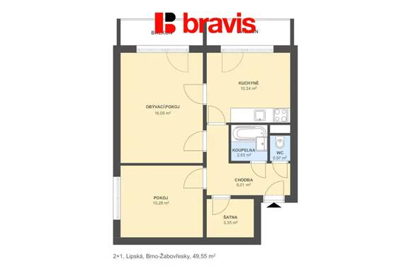 Pronájem bytu 2+1, Brno - Žabovřesky, ul. Lipská, balkon i lodžie, šatna, sklep, klidná lokalita
