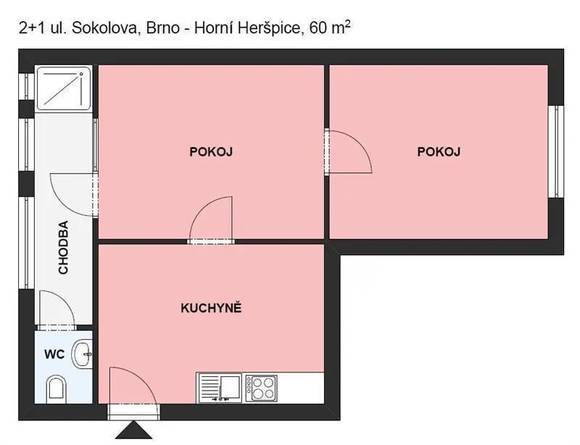 Pronájem částečně zrekonstruovaného bytu 2+1 na ulici Sokolova v Brně - Horních Heršpicích