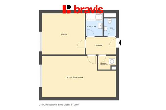 Pronájem bytu 2+kk Brno - Líšeň, ulice Houbalova, garážové parkovací stání v ceně