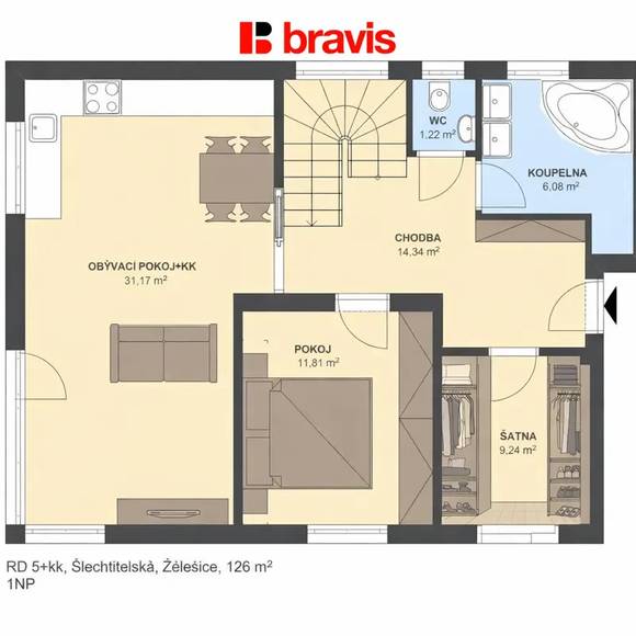 Prodej nízkoenergetického RD 4+kk (126m²), Želešice u Brna, prostorná šatna, garáž (29m²), zahrada, v blízkosti lesa
