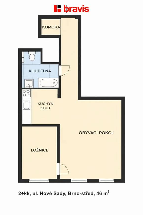 Pronájem bytu 2+kk na ulici Nové Sady, Brno-střed, výborná dostupnost, možnost parkování