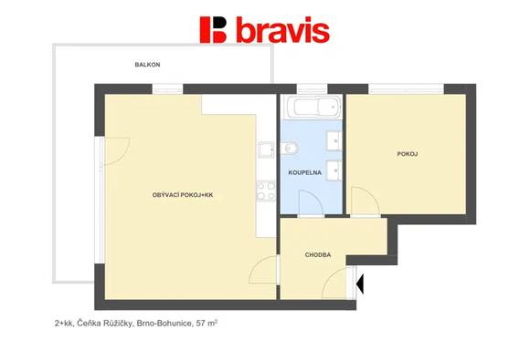 Prodej bytu 2+kk, Brno - Bohunice, ulice Čeňka Růžičky, balkon, garážové stání, sklep