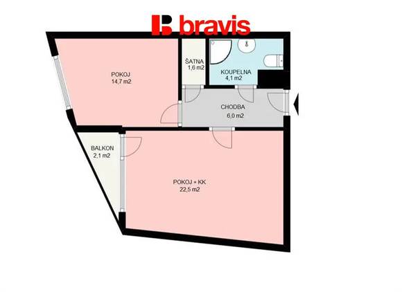 Podnájem bytu 2+kk v novostavbě, rezidence Rumiště, Brno - střed, balkon
