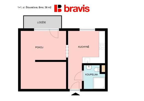 Pronájem bytu 1+1, ulice Šťouračova, Brno - Bystrc, zařízený, lodžie, sklep, klidná lokalita