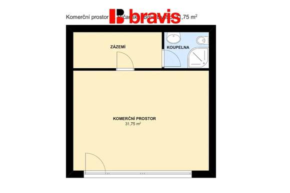 Pronájem nezařízených  obchodních prostor, 31,75 m2, Brno - Kamechy, ul. Říčanská, sociální zázemí se sprchou, 2x parkování