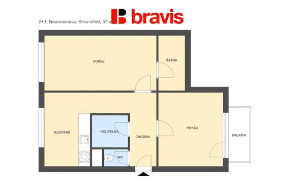 Pronájem bytu 2+1, ulice Neumannova, Brno - Masarykova čtvrť, lodžie, sklep, klidná lokalita v blízkosti centra