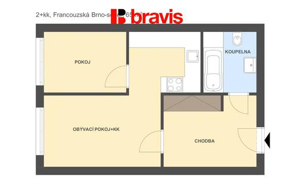 Pronájem bytu 2+kk, ul.  Francouzská, Brno - Zábrdovice, výtah, centrum města