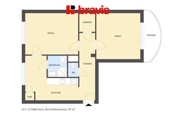 Pronájem bytu 2+1, Brno - Kohoutovice, ul. U Velké ceny, zrekonstruovaný, balkon, sklep