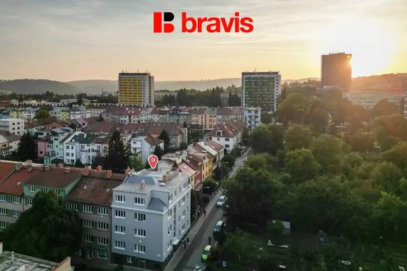 Pronájem moderního bytu 3+kk po rekonstrukci, ul. Červinkova, Brno - Královo Pole, s střešní terasou a hezkým výhledem