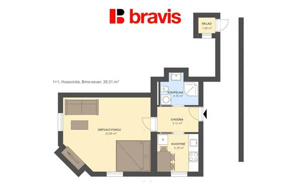 Pronájem bytu/atelieru 1+1, ulice Husovická, Brno - Husovice, po rekonstrukci, sklep