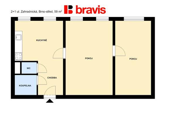 Pronájem bytu 2+1 59 m², ul. Zahradnická - Staré Brno, po kompletní rekonstrukci, sklep
