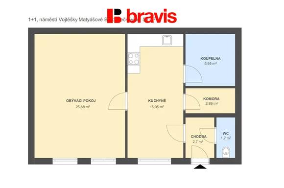 Pronájem byty 2+kk, Brno - Řečkovice, po kompletní rekonstrukci, částečně zařízený, ul. nám. Vojtěšky Matyášové