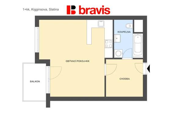 Pronájem bytu 1+kk, Brno - Slatina, částečně zařízené, lodžie, sklep, ul. Kigginsova