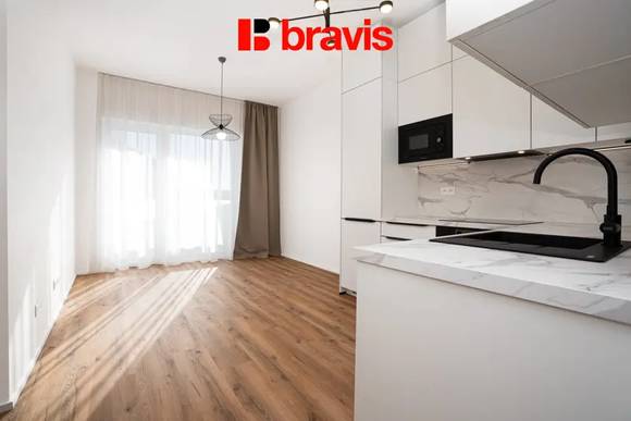 Pronájem bytu 3+kk, Brno - Heršpice, novostavba, částečně zařízené, terasa, ul. Komárovská
