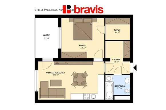 Pronájem bytu 2+kk, Kuřim u Brna, balkon, šatna, sklep, parkování, novostavba