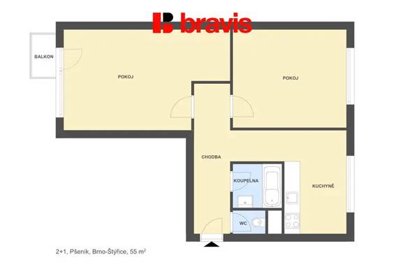 Prodej bytu 2+1 55 m², Brno - Štýřice, ulice Pšeník, balkon, sklep