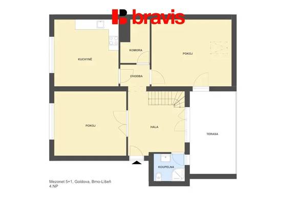 Pronájem moderního bytu 5+kk, ulice Goldova, Brno - Líšeň, mezonet s výjimečným výhledem