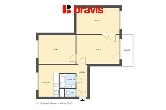 Prodej bytu 3+1, Šlapanice u Brna, ul. Brněnská, balkon, garáž