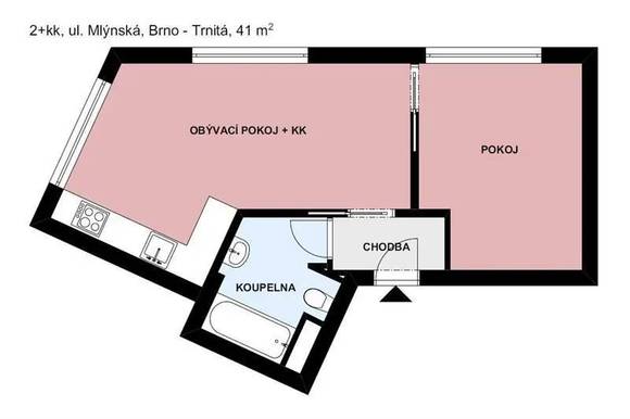 Pronájem bytu 2+kk, Brno - střed, novostavba, rezidence Milhouse, zařízené, ul. Mlýnská