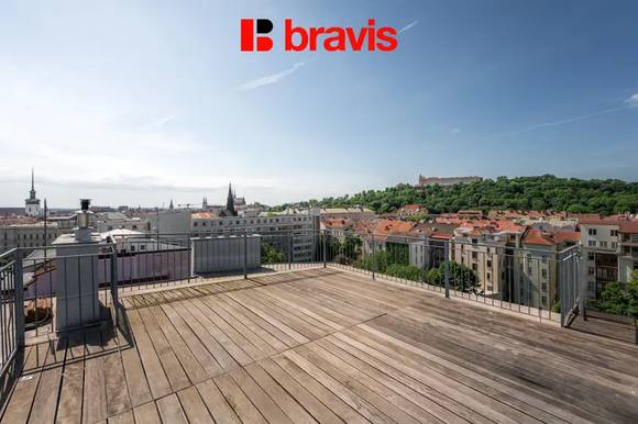 Pronájem luxusního mezonetového bytu 3+kk, ulice Veveří, Brno -město, parkovací stání, terasa