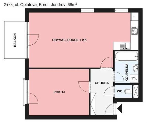 Pronájem bytu 2+kk, ul. Optátova, Brno - Jundrov, zeleň, balkón, garážové stání v ceně