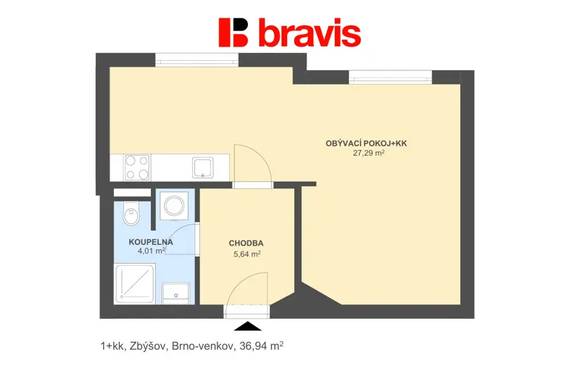 Pronájem bytu 1+kk, Zbýšov, Brno - venkov, zařízený, ul. Na láně