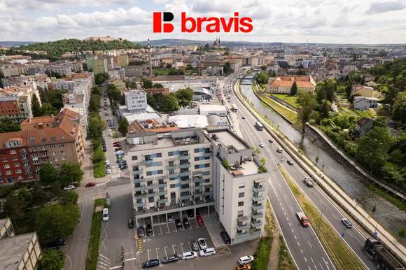 Prodej moderního bytu 2+kk, ul. Poříčí, Brno - Pisárky, rezidence Riverside, sklep, balkon, parkovací stání