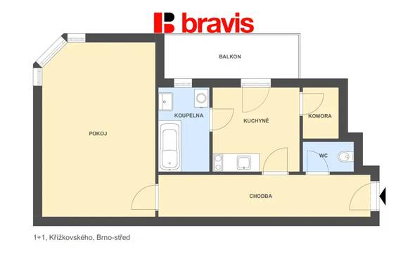 Pronájem bytu 1+1 42 m², Brno - ul. Křížkovského