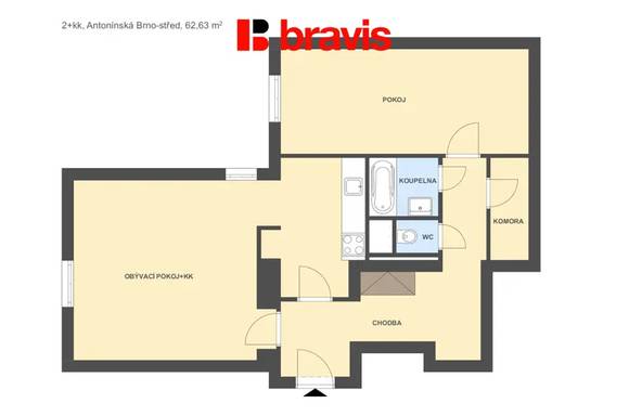 Pronájem bytu 2+kk, ul. Antonínská, Brno - Veveří
