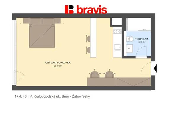 Pronájem 1+kk, Královopolská, Brno: All-in vybavení, wifi, garáž, gym