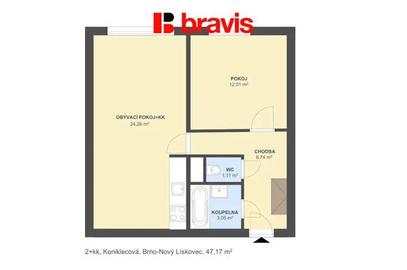 Prodej bytu blízko Campusu i přírody, 2+kk 48 m², Brno - Nový Lískovec, sklep, bezproblémové parkování
