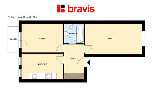 Pronájem bytu 2+1, ulice Lužná, Brno - Komárov, balkon, společná zahrada