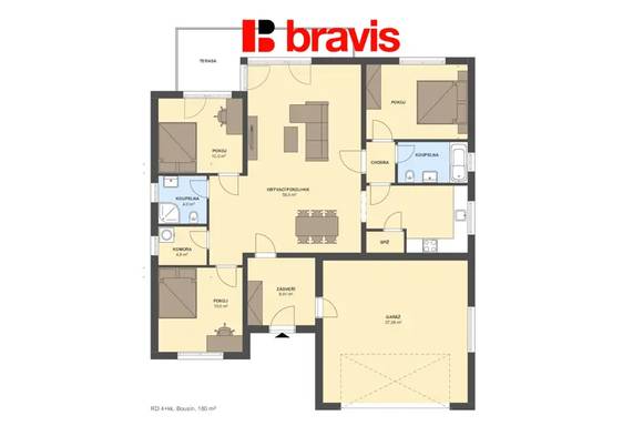 Prodej nedostavěného bungalovu 5+kk s dvojgaráží a terasou, pozemek 551 m² – Bousín, okres Prostějov