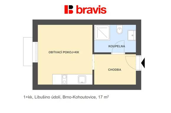 Pronájem menšího bytu 1+kk, ulice Libušino Údolí, Brno- Kohoutovice, internet