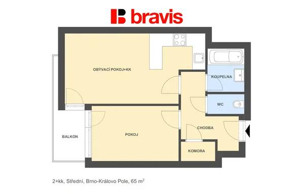 Pronájem bytu 2+kk,  Brno - Ponava,  ul. U Červeného mlýna, sklepní kóje, lodžie, 2 garážové stání