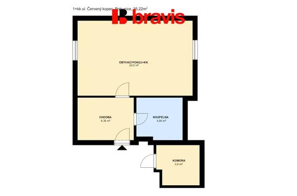 Pronájem hezkého bytu, 39 m2 ul. Červený kopec, Brno - Štýřice, šatna, internet