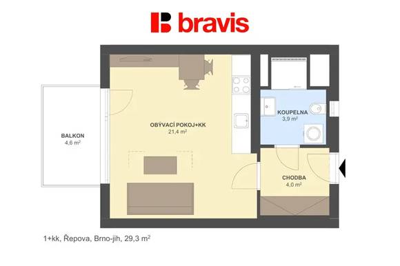 Rent flats 1+KT 29 m², Brno