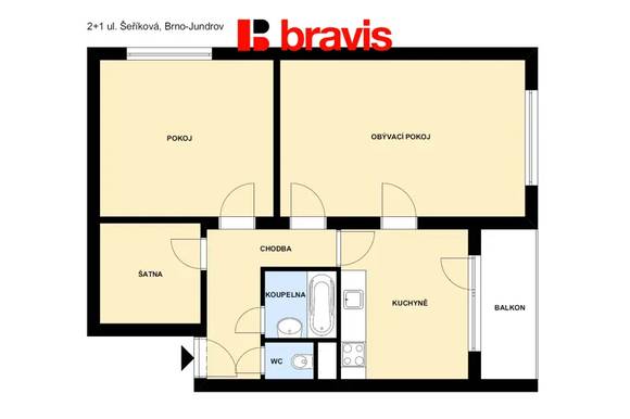 Pronájem slunného bytu 2+1, Brno - Jundrov, ul. Šeříkova, balkon, šatna, sklep, parkování