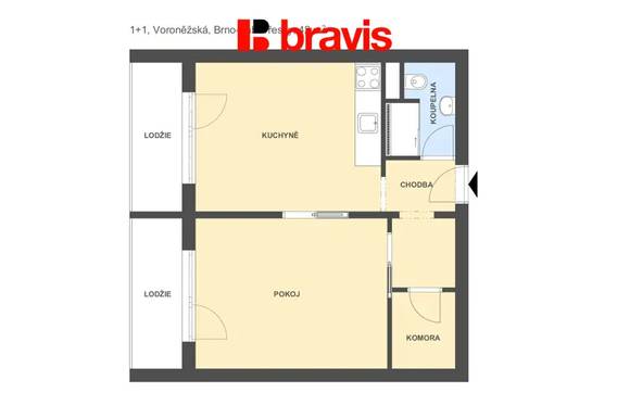 Pronájem bytu 1+1, Brno - Žabovřesky, ul. Voroněžská, lodžie