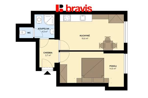 2+kk apartment for rent, ul.Srbská, Brno - Královo Pole, ul.Srbská, after reconstruction