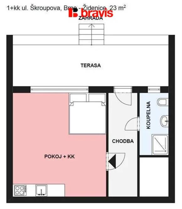 Rent, 1+KT, 23 m² - Brno - Židenice, fully furnished